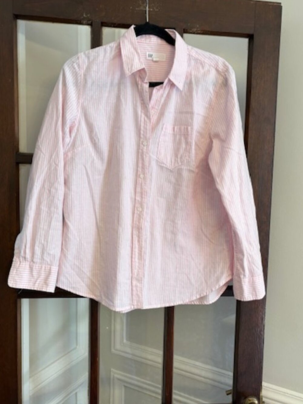 GAP Pink and White Striped Button-Down Shirt, Size Medium